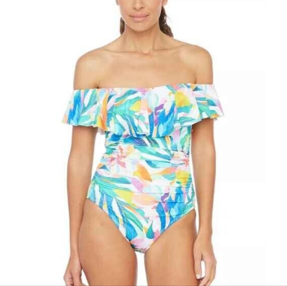 La Blanca Wild Tropic Ruffle One Piece Swimsuit New Size 10